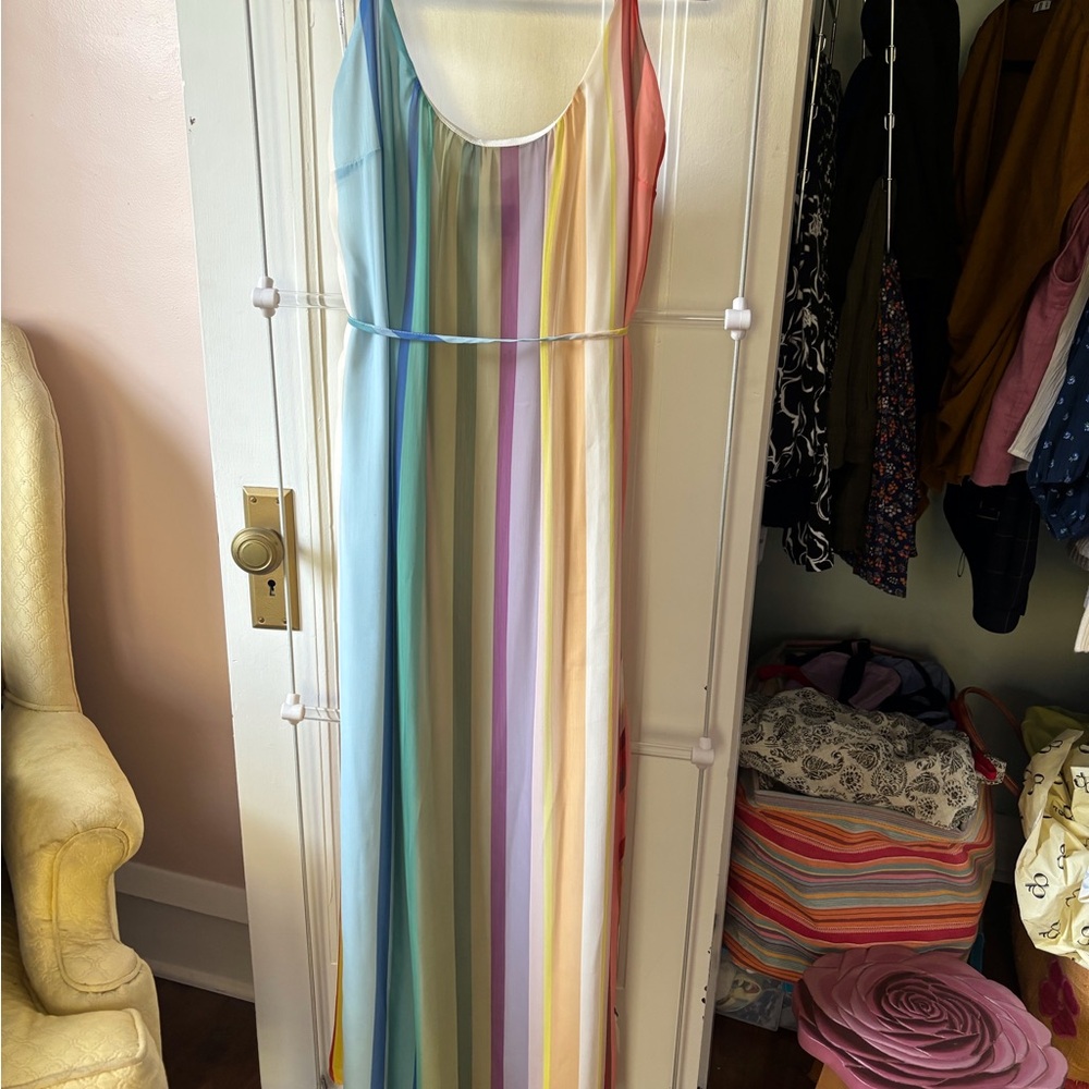 City Chic Gelato Stripe Colorful Striped Maxi Dress - Sunset